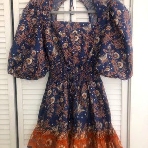 NWT House of Harlow 1960 Floral Blue Open Back